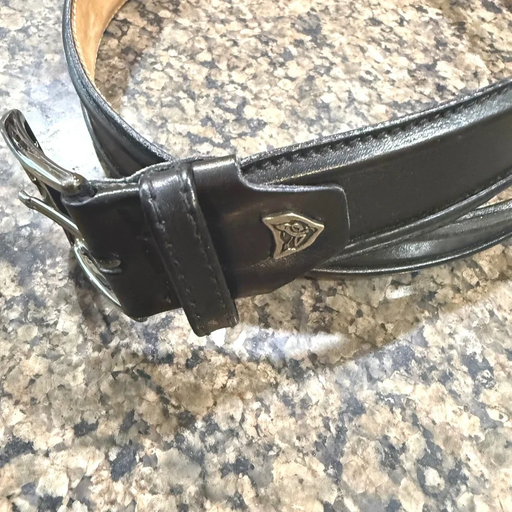 Paolo da Ponte Mens Black Leather Belt Made in Italy Size 36 Silver Buckle Logo‎